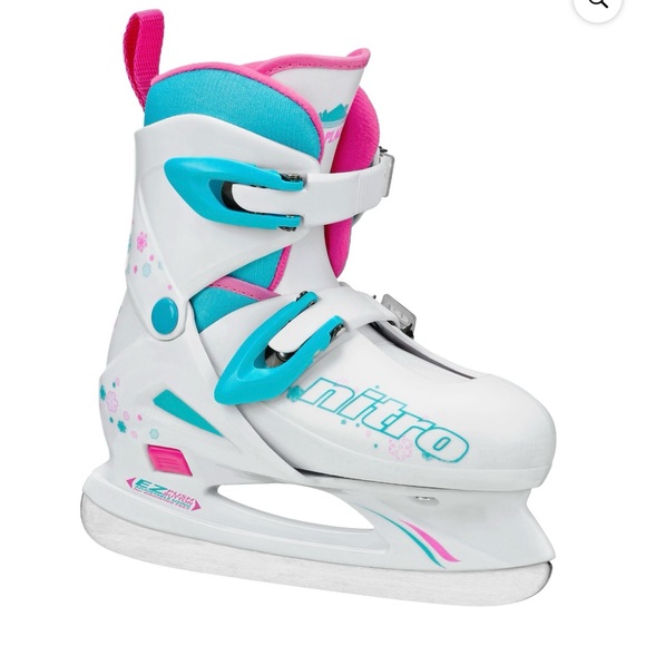 Like New Girl’s Size 1-4 Lake Placid Nitro 8.8 Adjustable Ice Skates White/Blue - Picture 1 of 16